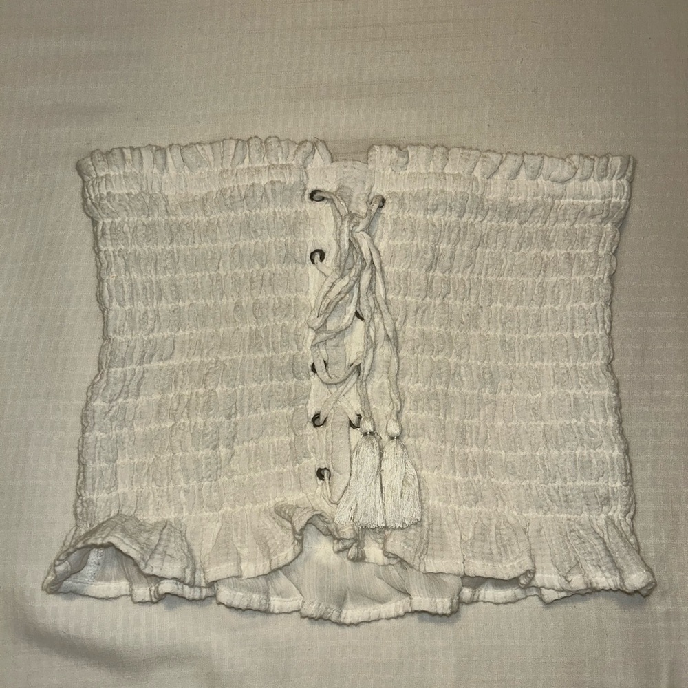 American Eagle Outfitters White Smocked Tube Top